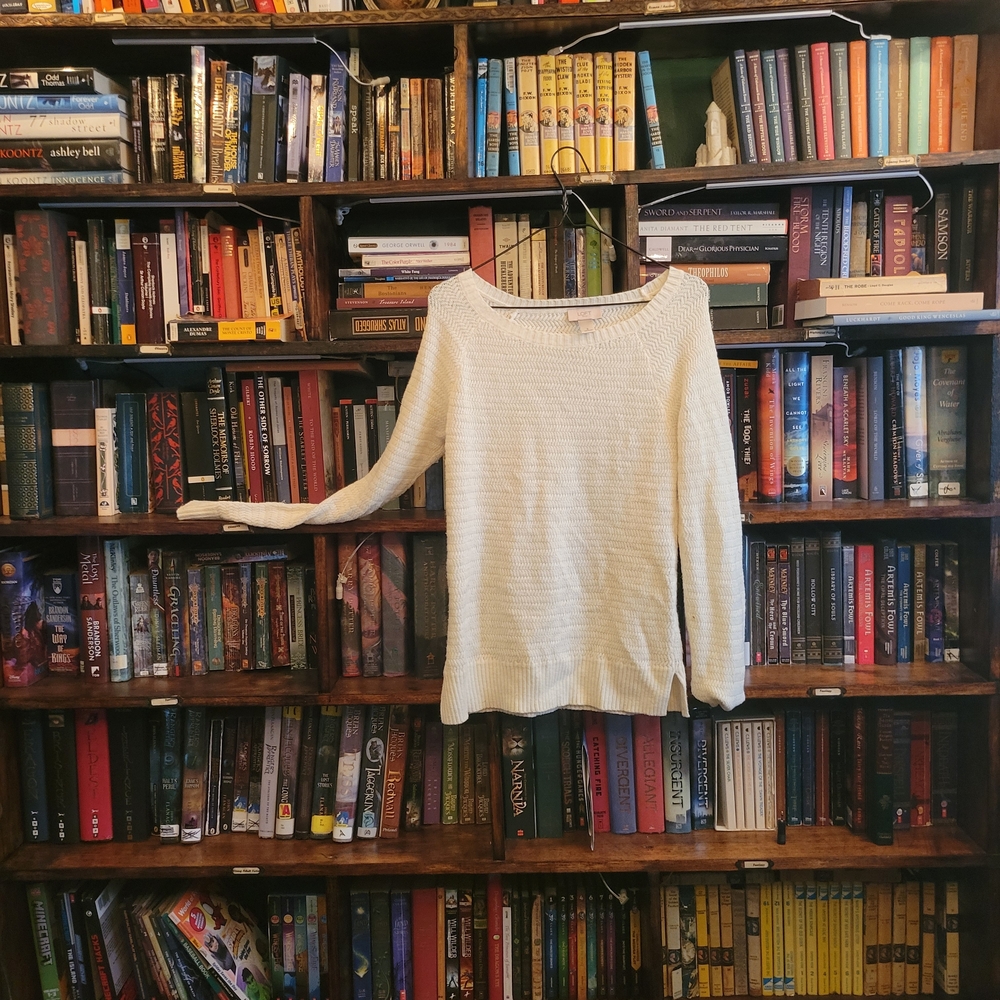 LOFT Cream and Gray Knit Sweater